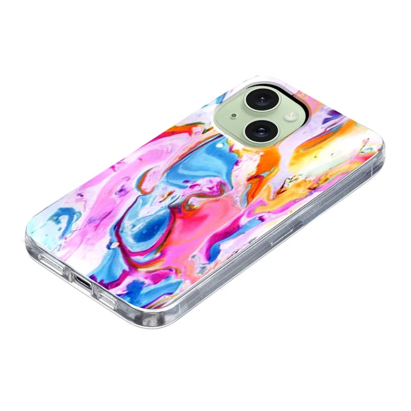For iPhone 15 Plus Case Marble Pattern Printing Soft TPU Phone Cover - Colorful