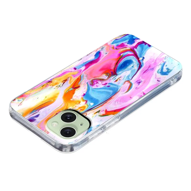 For iPhone 15 Plus Case Marble Pattern Printing Soft TPU Phone Cover - Colorful