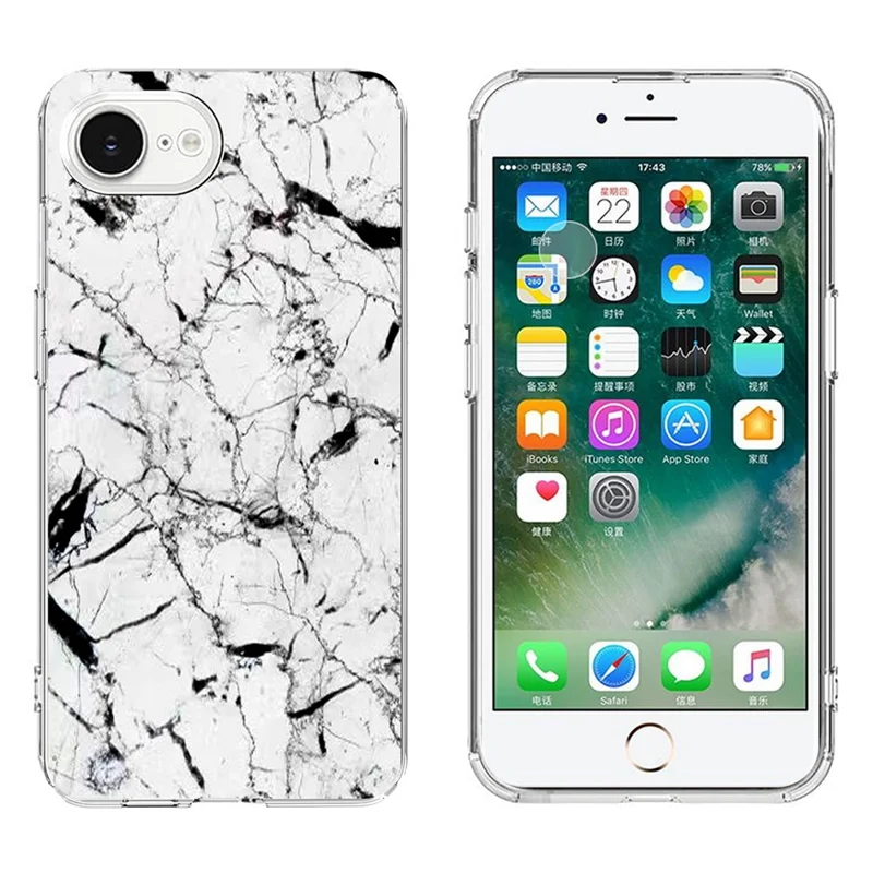 For iPhone SE (2022) / (2020) / 8 / 7 Case Marble Pattern Printing Soft TPU Phone Cover - White