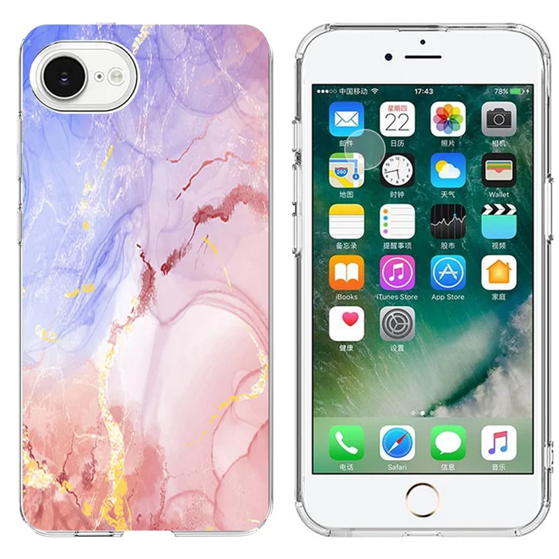 For iPhone SE (2022) / (2020) / 8 / 7 Case Marble Pattern Printing Soft TPU Phone Cover - Pink