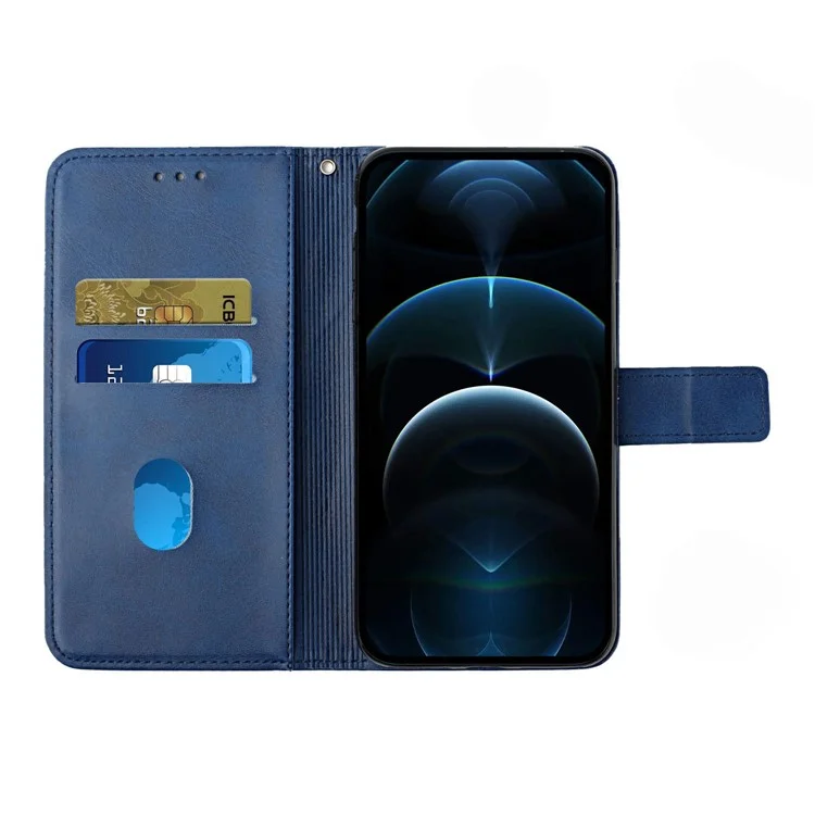 For Samsung Galaxy A14 5G / 4G Solid Color PU Leather Magnetic Flip Phone Case Line Imprinting Wallet Stand Shockproof Cover - Blue
