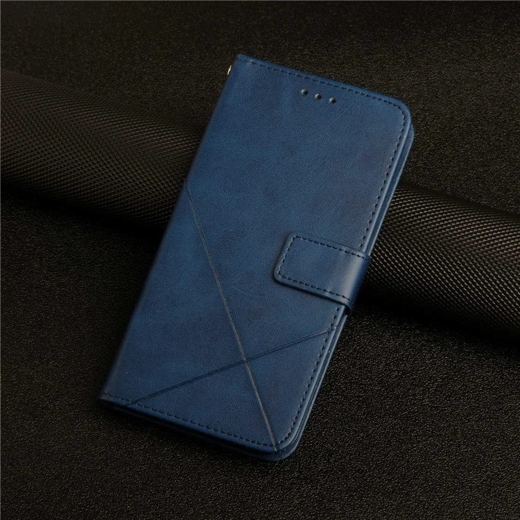 For Samsung Galaxy A14 5G / 4G Solid Color PU Leather Magnetic Flip Phone Case Line Imprinting Wallet Stand Shockproof Cover - Blue