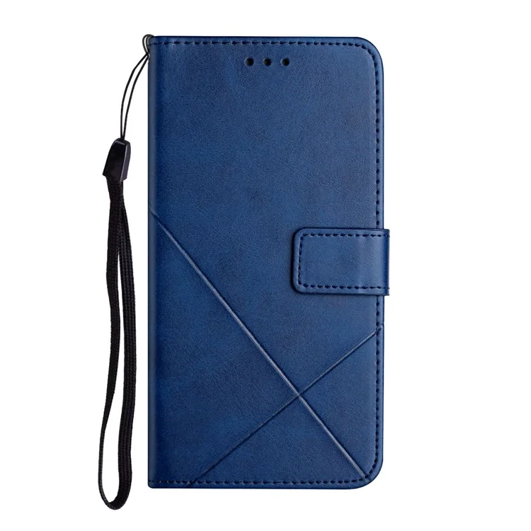 For Samsung Galaxy A14 5G / 4G Solid Color PU Leather Magnetic Flip Phone Case Line Imprinting Wallet Stand Shockproof Cover - Blue