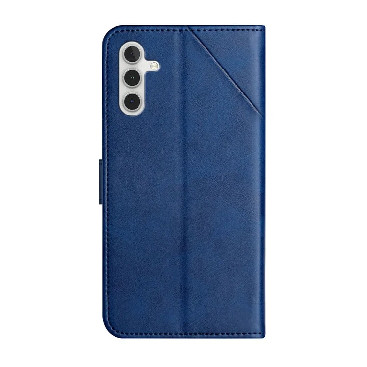 For Samsung Galaxy A14 5G / 4G Solid Color PU Leather Magnetic Flip Phone Case Line Imprinting Wallet Stand Shockproof Cover - Blue