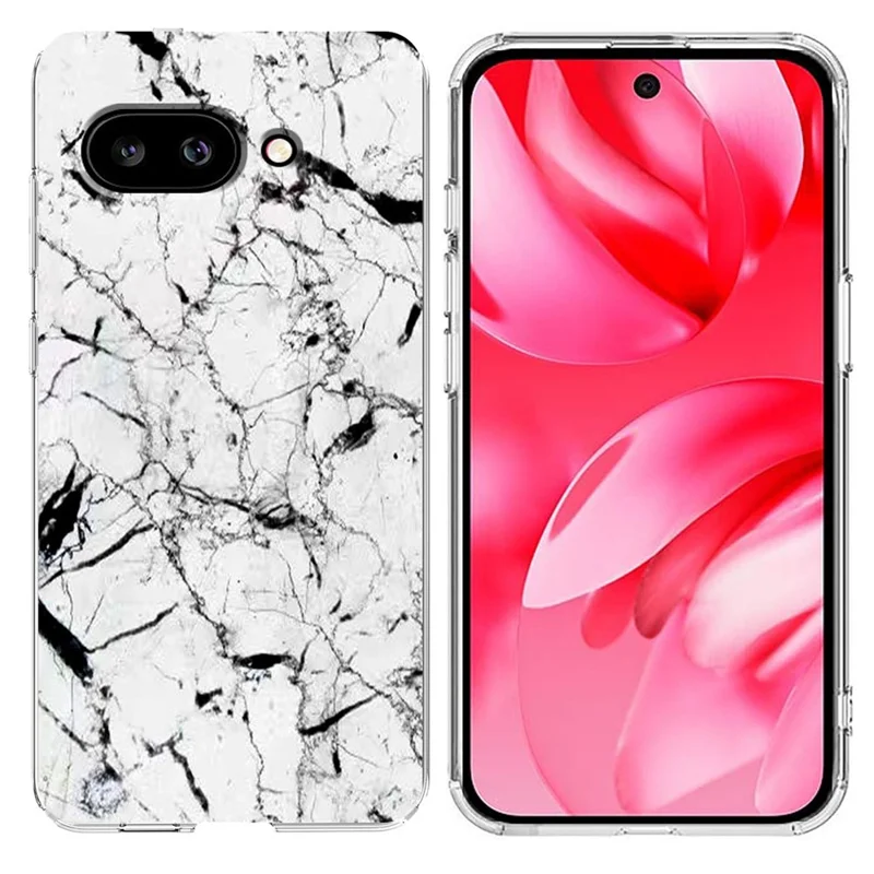 For Google Pixel 9a Case Marble Pattern Printing Soft TPU Phone Cover - White