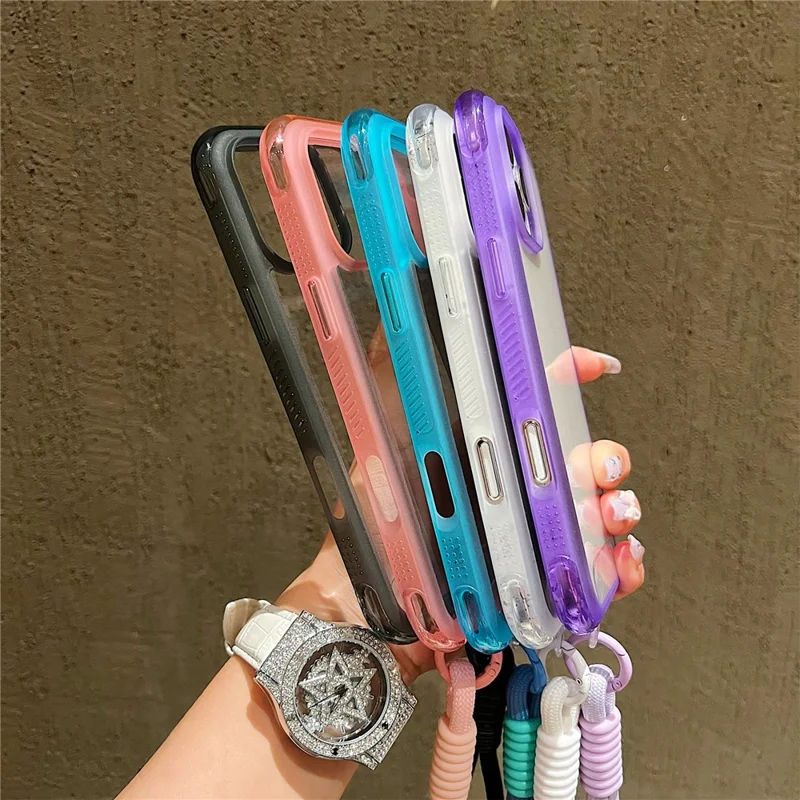 For iPhone 16 Pro Case Shockproof TPU + PC Phone Back Cover with Wrist Strap - Blue