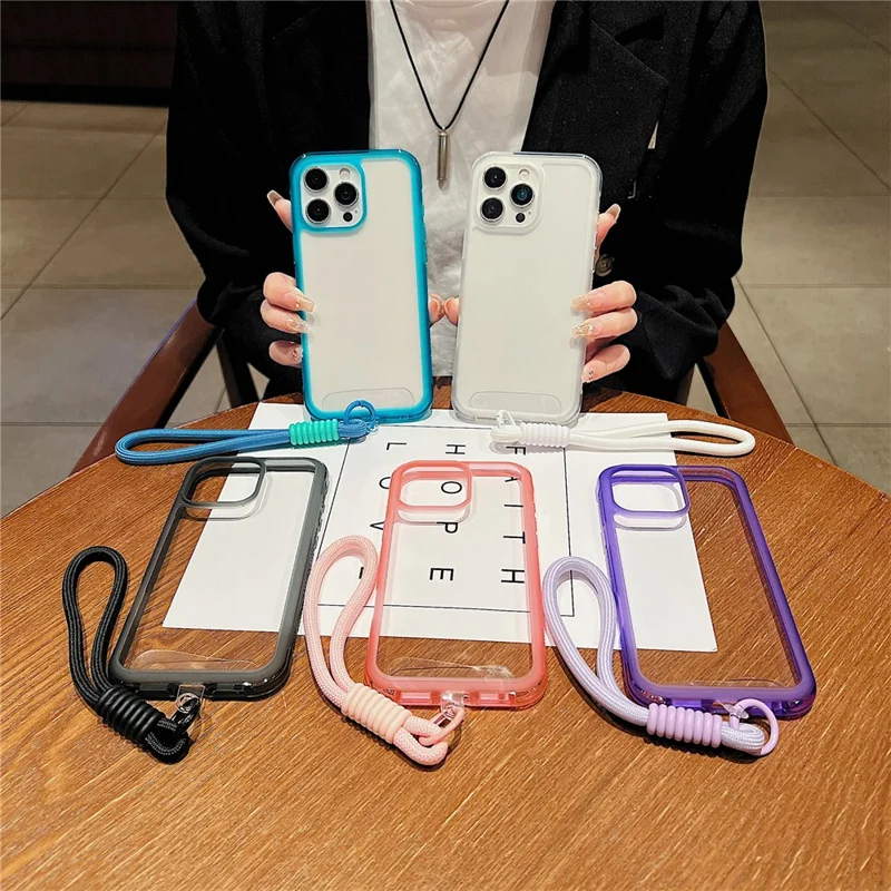 For iPhone 16 Pro Case Shockproof TPU + PC Phone Back Cover with Wrist Strap - Blue