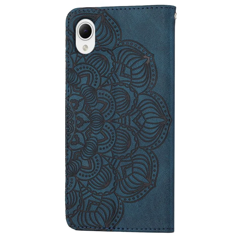 For Samsung Galaxy A23e Drop Protection Phone Cover Imprinted Mandala Flower Wallet PU Leather+Soft TPU Case - Blue
