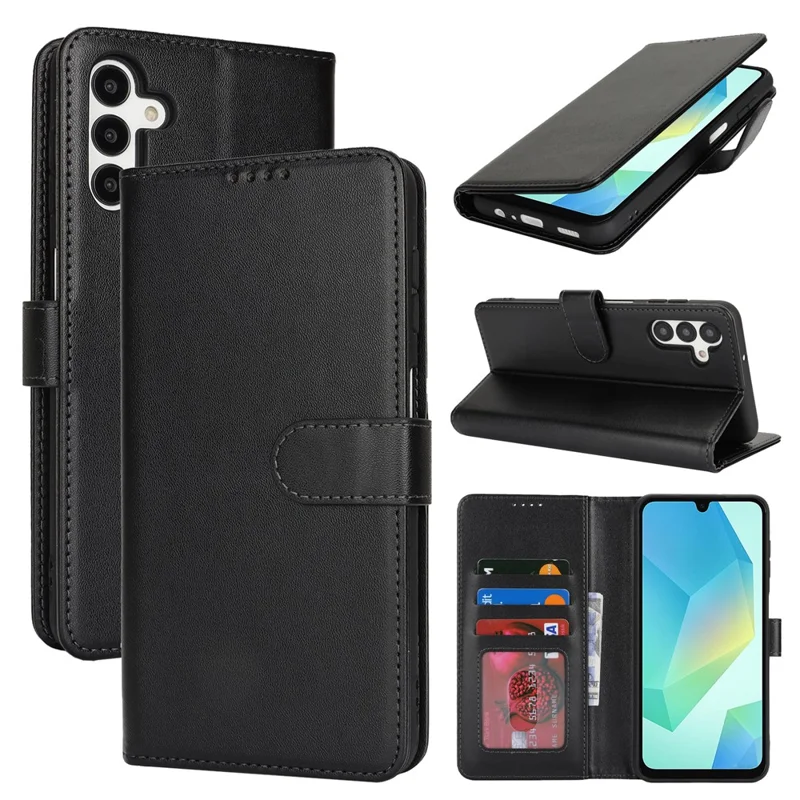 For Samsung Galaxy A16 5G / A16 4G Stand Case Shockproof Leather Wallet Phone Cover - Black