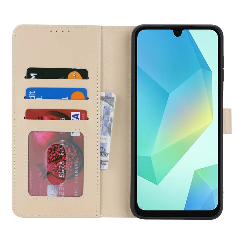 For Samsung Galaxy A16 5G / A16 4G Stand Case Shockproof Leather Wallet Phone Cover - Beige