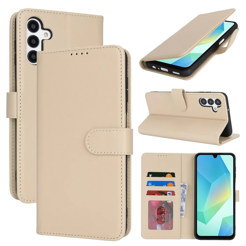 For Samsung Galaxy A16 5G / A16 4G Stand Case Shockproof Leather Wallet Phone Cover - Beige