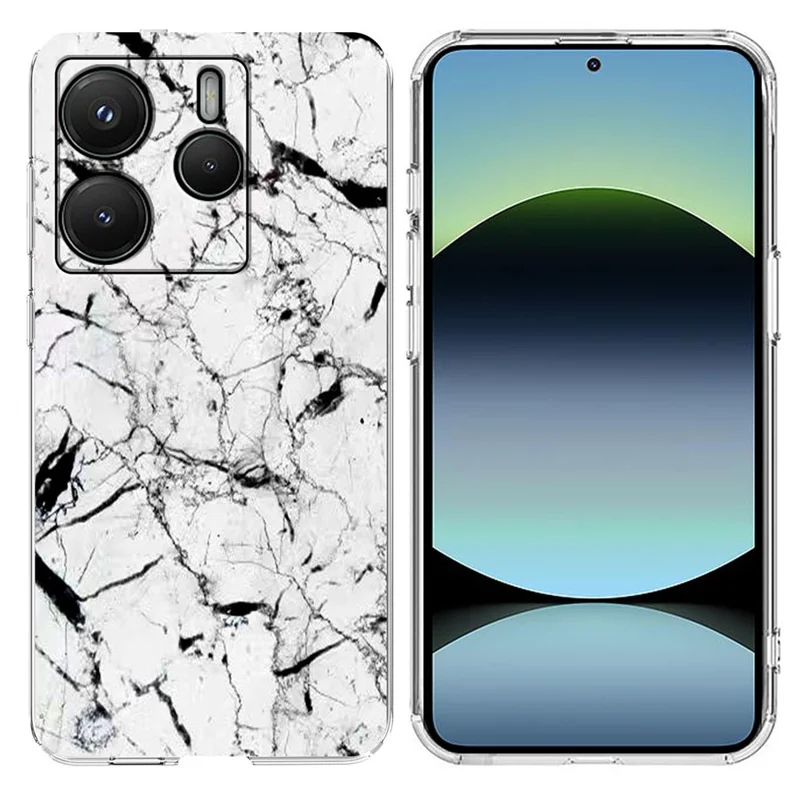 For Xiaomi Redmi Note 14 4G (164.84mm) Case Marble Pattern Printing Soft TPU Phone Cover - White