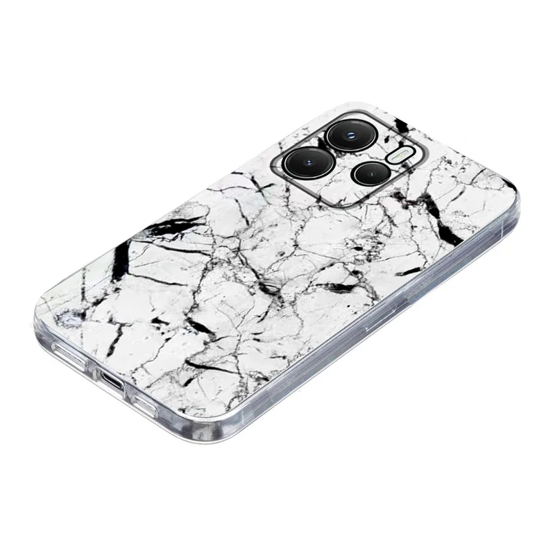 For Xiaomi Redmi Note 14 4G (164.84mm) Case Marble Pattern Printing Soft TPU Phone Cover - White