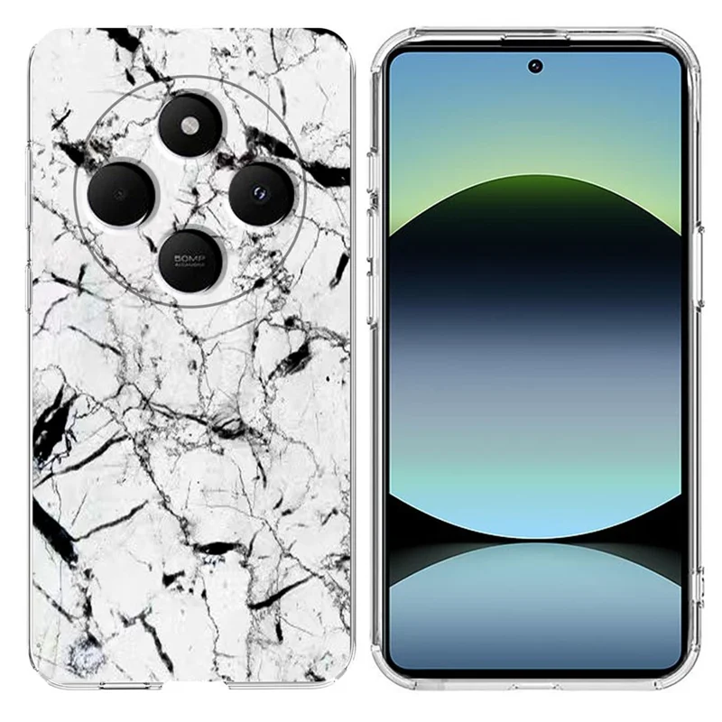 Soft TPU Case for Xiaomi Redmi 14C 4G / 5G / 14R 5G / A4 5G / A3 Pro 4G / Poco M7 5G / C75 4G Marble Pattern Printing Phone Cover - White
