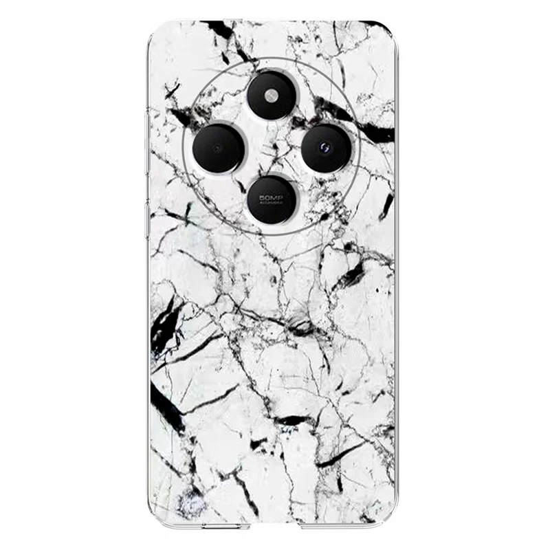 Soft TPU Case for Xiaomi Redmi 14C 4G / 5G / 14R 5G / A4 5G / A3 Pro 4G / Poco M7 5G / C75 4G Marble Pattern Printing Phone Cover - White