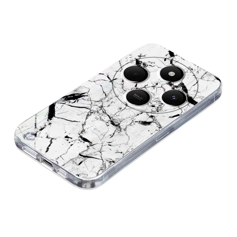 Soft TPU Case for Xiaomi Redmi 14C 4G / 5G / 14R 5G / A4 5G / A3 Pro 4G / Poco M7 5G / C75 4G Marble Pattern Printing Phone Cover - White