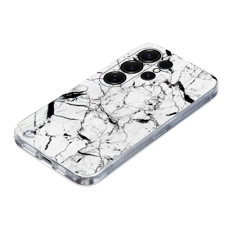 For Samsung Galaxy S24 Ultra Case Marble Pattern Printing Soft TPU Phone Cover - White