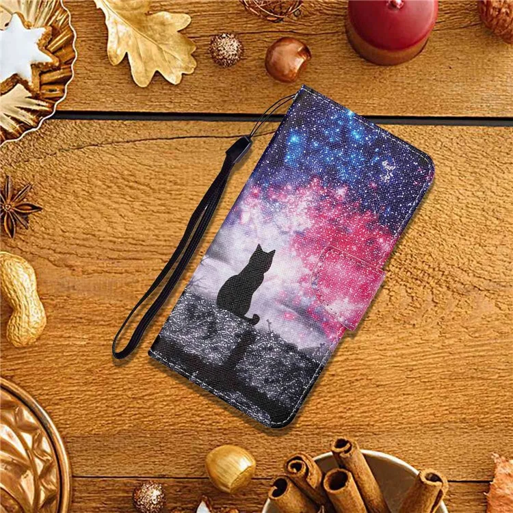 Для Samsung Galaxy A23e Cross Texture PU - Звездное Небо / Кошка