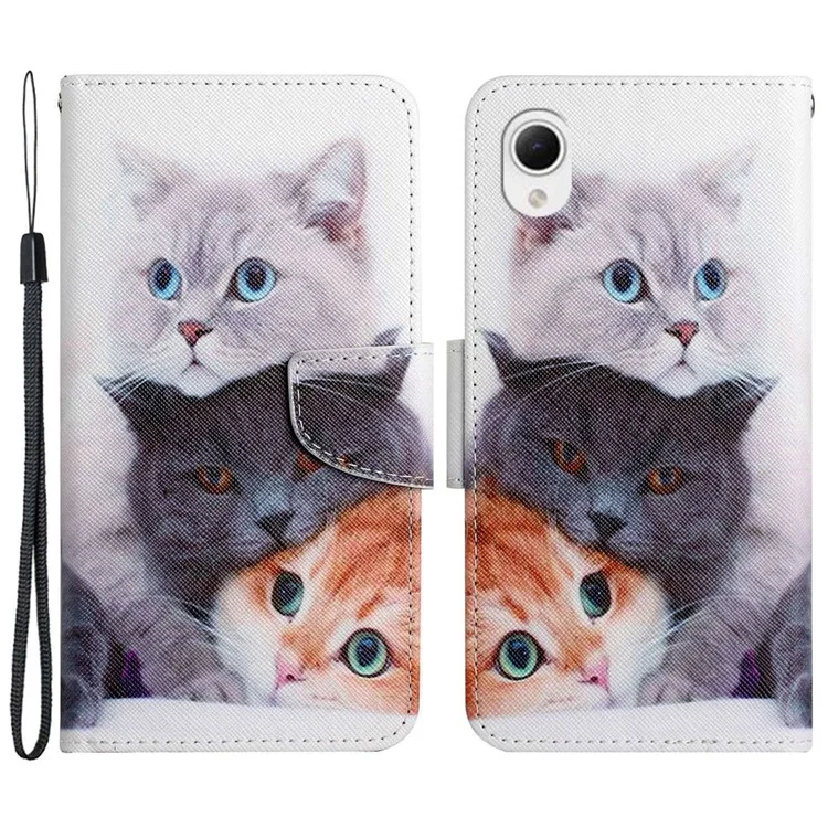 Para Samsung Galaxy A23e Textura Cruzada PU pu de Cuero Patrón de Estuche Impresión de la Billetera Magnética Tapa Del Teléfono - Tres Gatos