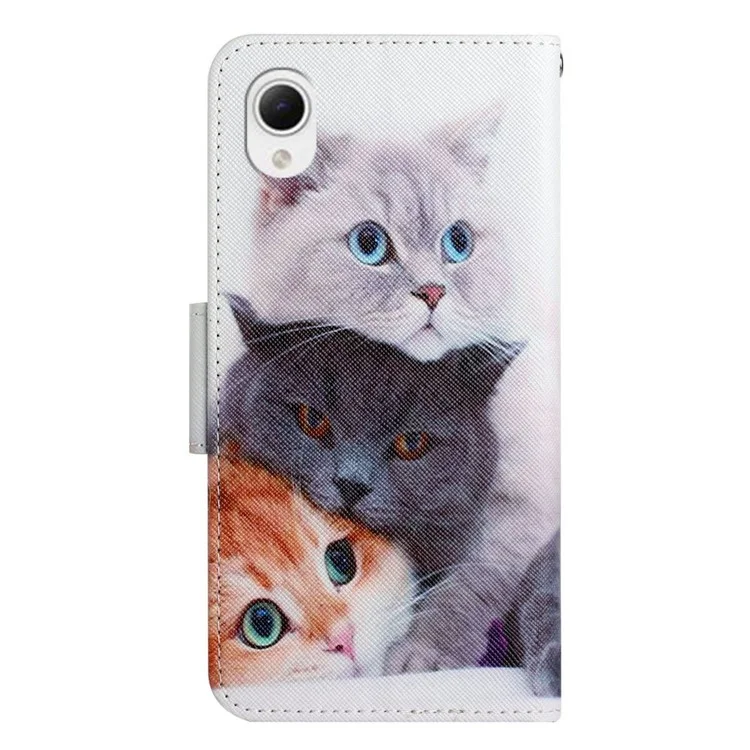 Para Samsung Galaxy A23e Textura Cruzada PU pu de Cuero Patrón de Estuche Impresión de la Billetera Magnética Tapa Del Teléfono - Tres Gatos