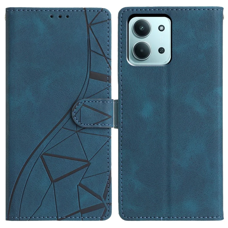 For Xiaomi Redmi 15C 5G (EU) (173mm) / 15C 4G (EU) (173mm) Case Wallet Stand Imprinted Triangle Pattern Leather Phone Flip Cover - Blue
