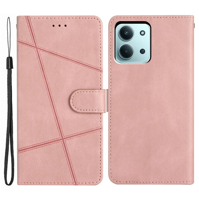 For Xiaomi Redmi 15C 5G (EU) (173mm) / 15C 4G (EU) (173mm) Wallet Case Line Imprinted Skin-Touch Leather Flip Phone Cover - Rose Gold