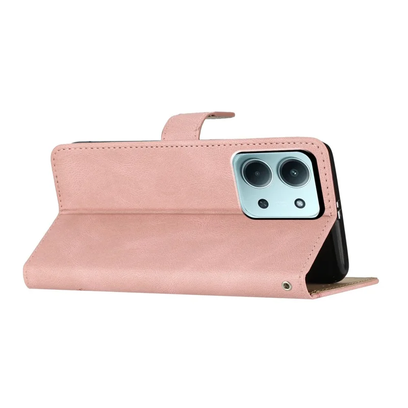 For Xiaomi Redmi 15C 5G (EU) (173mm) / 15C 4G (EU) (173mm) Wallet Case Line Imprinted Skin-Touch Leather Flip Phone Cover - Rose Gold