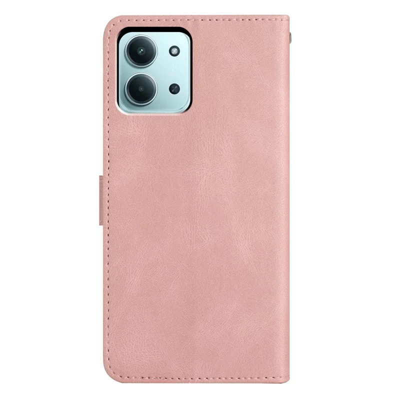 For Xiaomi Redmi 15C 5G (EU) (173mm) / 15C 4G (EU) (173mm) Wallet Case Line Imprinted Skin-Touch Leather Flip Phone Cover - Rose Gold