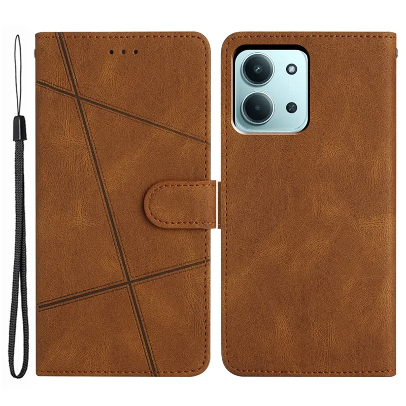 Per Xiaomi Redmi 15C 5G / 15C 4G (173mm) Cover a Portafoglio con Linee Impresse e Effetto Pelle Morbida - Marrone