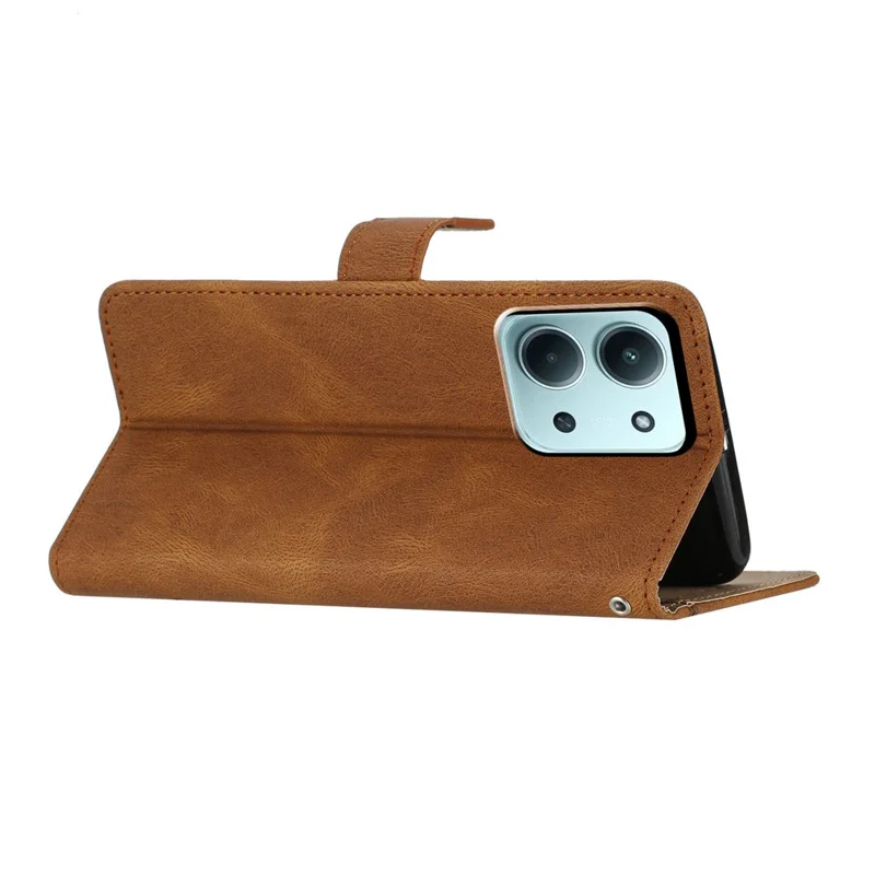 Per Xiaomi Redmi 15C 5G / 15C 4G (173mm) Cover a Portafoglio con Linee Impresse e Effetto Pelle Morbida - Marrone