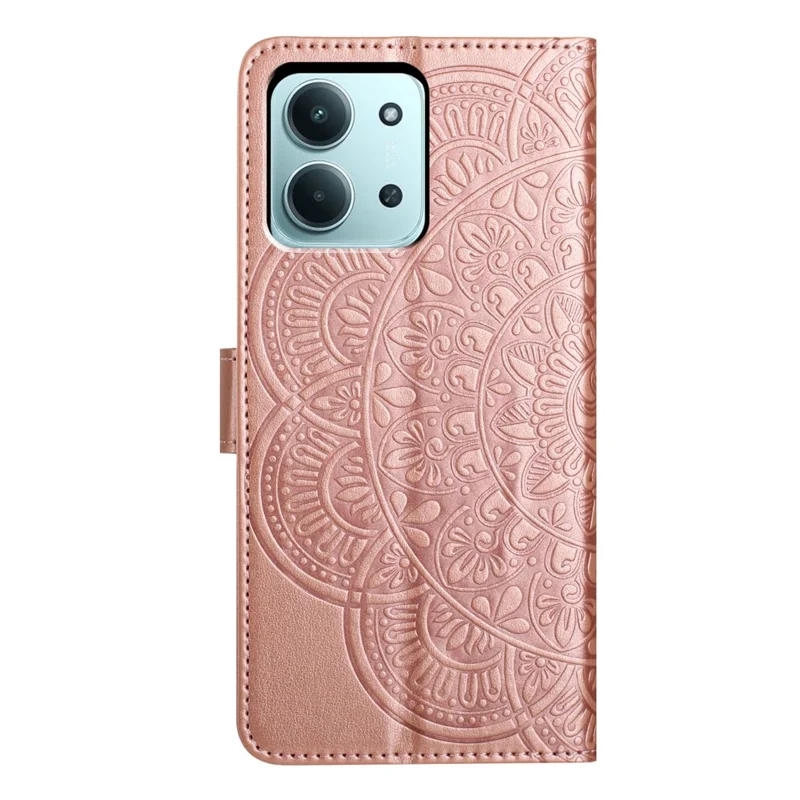 Per Xiaomi Redmi 15C 5G / 15C 4G (173mm) Cover in Pelle con Slot per Carte Motivo Mandala Supporto per Telefono - Oro Rosa
