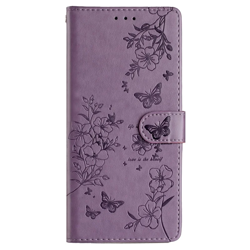 Capa de carteira de couro para Xiaomi Redmi 15C 5G / 15C 4G (173mm) com estampa de borboleta e floral, com alça - Roxo