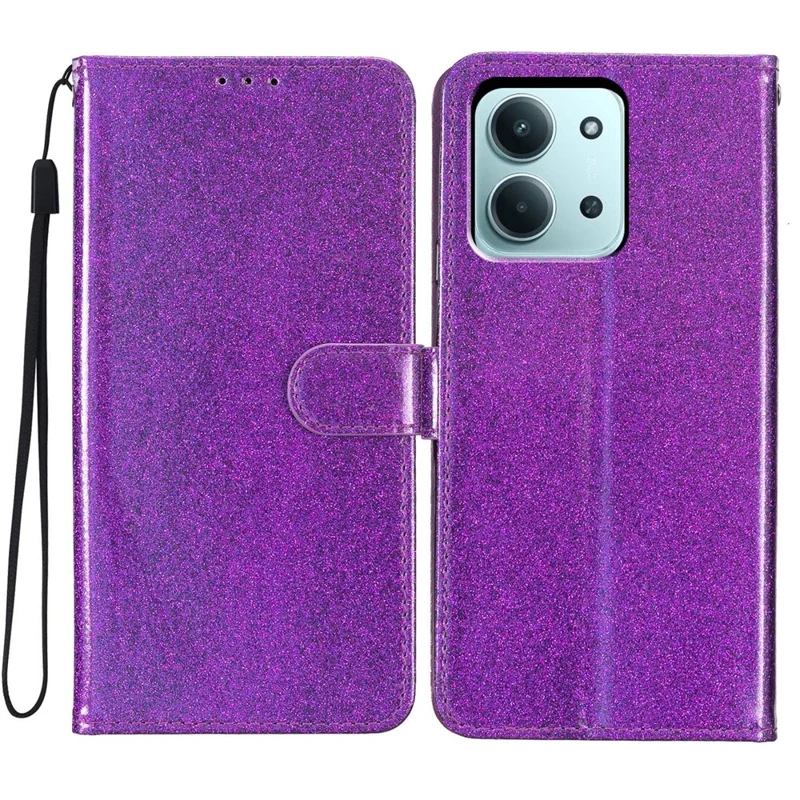 For Xiaomi Redmi 15C 5G (EU) (173mm) / 15C 4G (EU) (173mm) Wallet Case Glitter Anti-Scratch Leather Stand Phone Cover with Strap - Purple