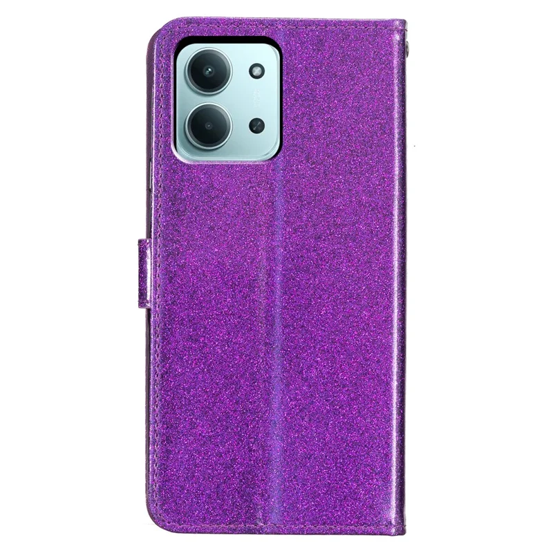 For Xiaomi Redmi 15C 5G (EU) (173mm) / 15C 4G (EU) (173mm) Wallet Case Glitter Anti-Scratch Leather Stand Phone Cover with Strap - Purple