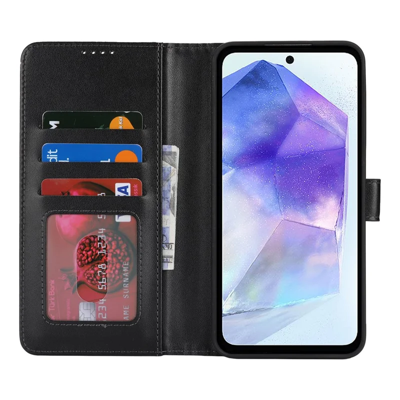 Custodia con supporto per Samsung Galaxy A55 5G Custodia in pelle antiurto - Nero