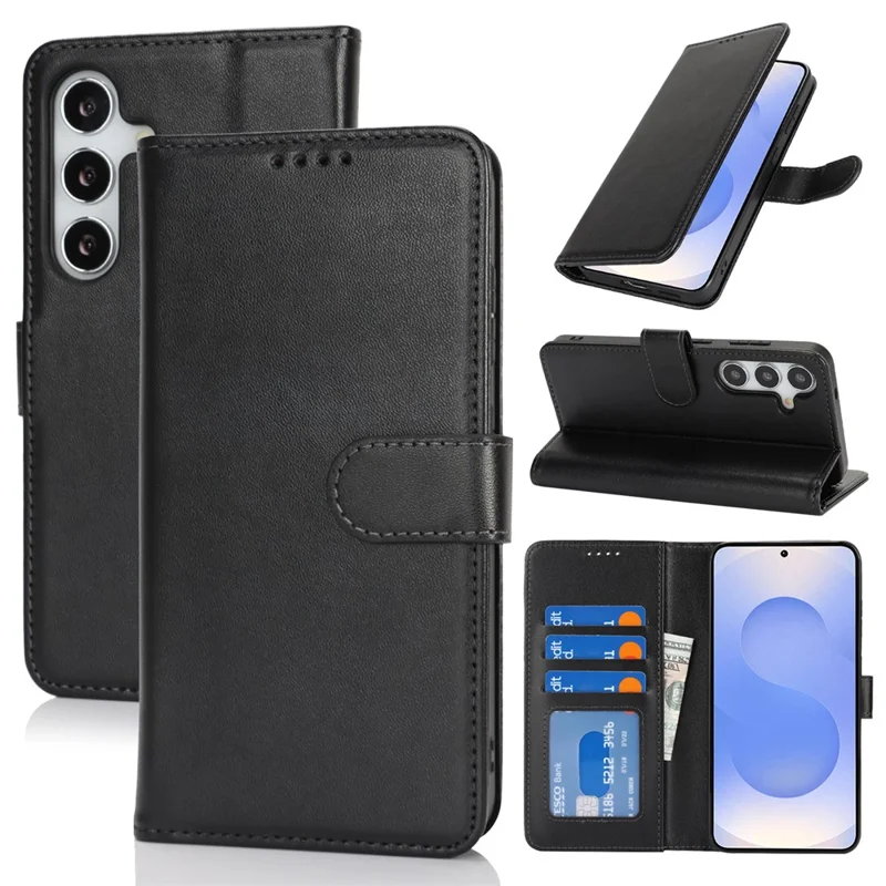 Pour Samsung Galaxy S24 Étui avec Support Antichoc Portefeuille en Cuir pour Téléphone - Noir