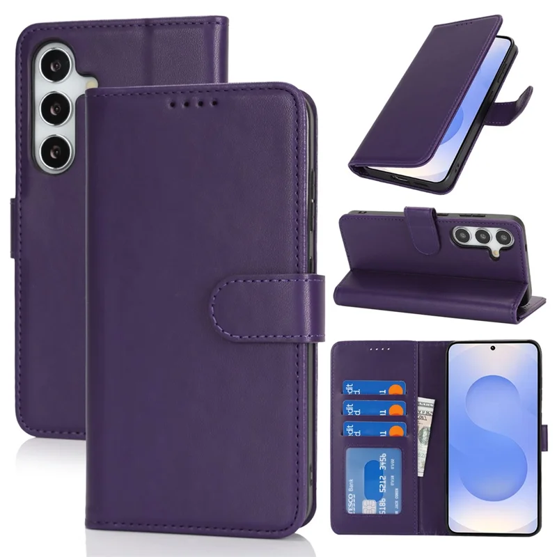 For Samsung Galaxy S24 Stand Case Shockproof Leather Wallet Phone Cover - Dark Purple