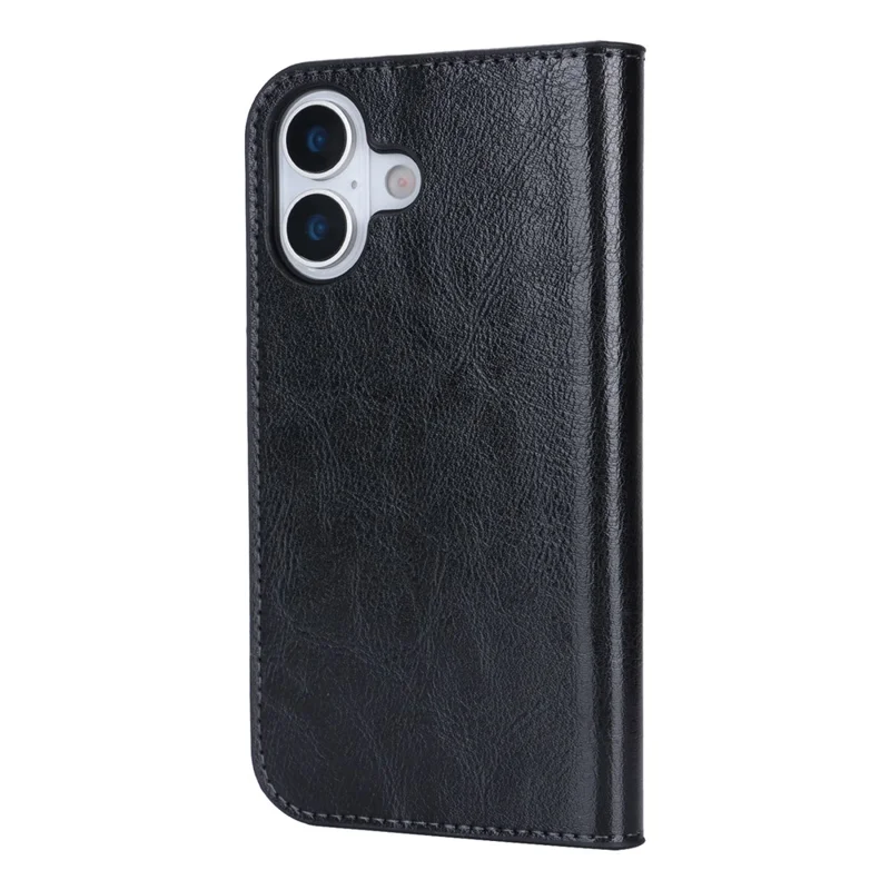 Capa de Couro Crazy Horse para iPhone 17 - Carteira com Textura Dividida, Cor Preta