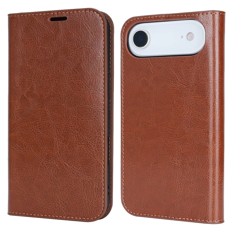 For iPhone Air Case Crazy Horse Texture Split Leather Wallet Phone Cover - Light Brown