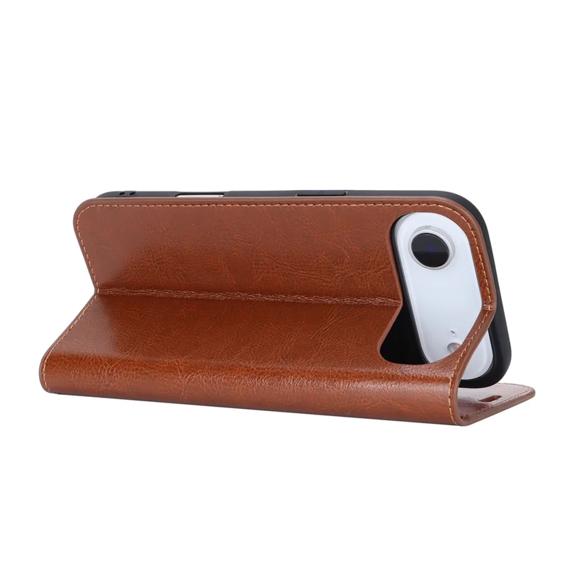 For iPhone Air Case Crazy Horse Texture Split Leather Wallet Phone Cover - Light Brown