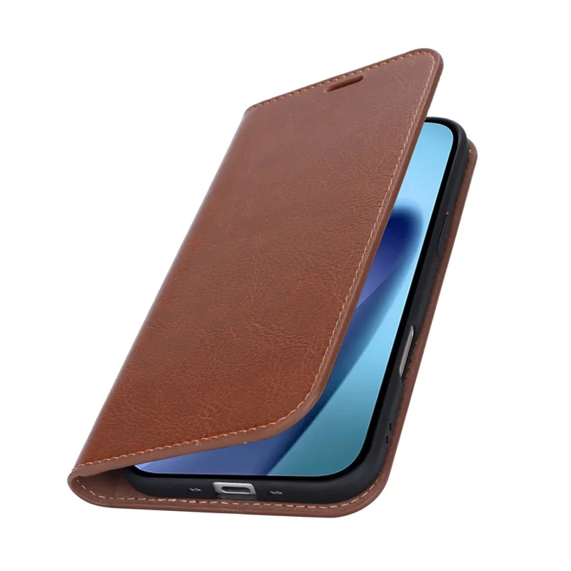 For iPhone Air Case Crazy Horse Texture Split Leather Wallet Phone Cover - Light Brown