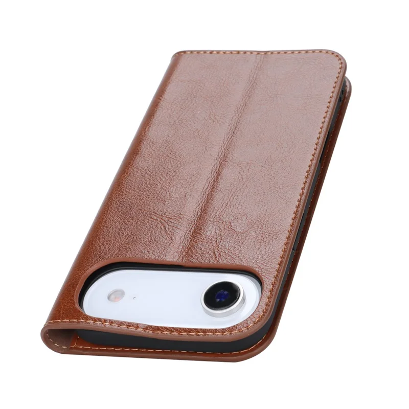 For iPhone Air Case Crazy Horse Texture Split Leather Wallet Phone Cover - Light Brown