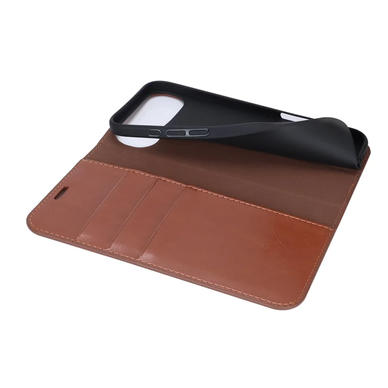 For iPhone Air Case Crazy Horse Texture Split Leather Wallet Phone Cover - Light Brown