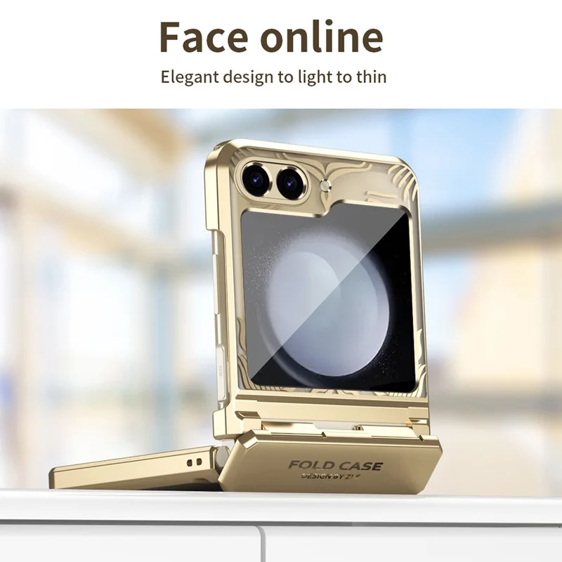 Cover per Samsung Galaxy Z Flip7 FE 5G / Flip6 5G, Cover Rigida in PC con Design del Telaio ad Ala per Retro Telefono - Oro