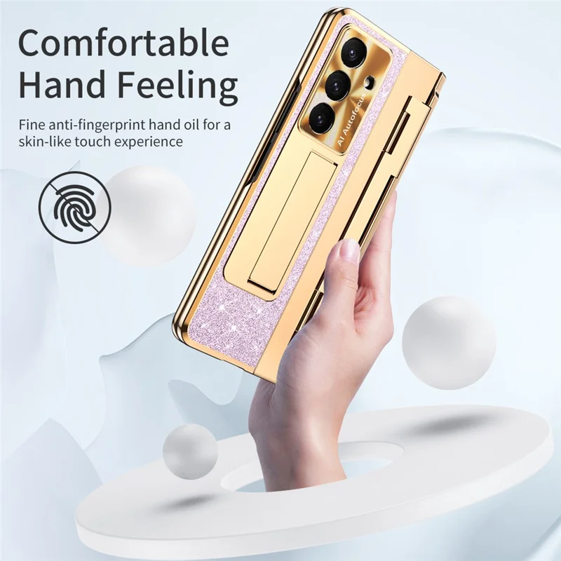 For Samsung Galaxy Z Fold7 5G Case with Kickstand Hinge Protection Rhinestone Glitter PC Phone Cover - Purple