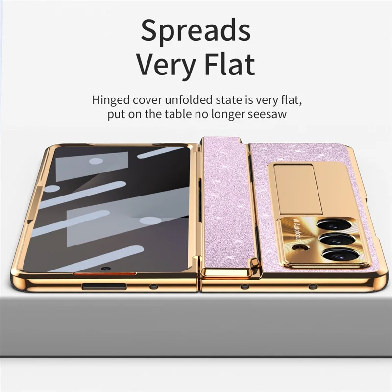 For Samsung Galaxy Z Fold7 5G Case with Kickstand Hinge Protection Rhinestone Glitter PC Phone Cover - Purple
