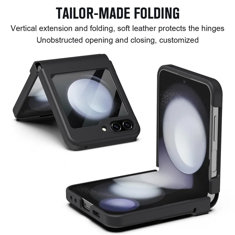 Capa para Samsung Galaxy Z Flip7 FE 5G / Flip6 5G com Couro e PC + Película de Vidro Temperado - Preto