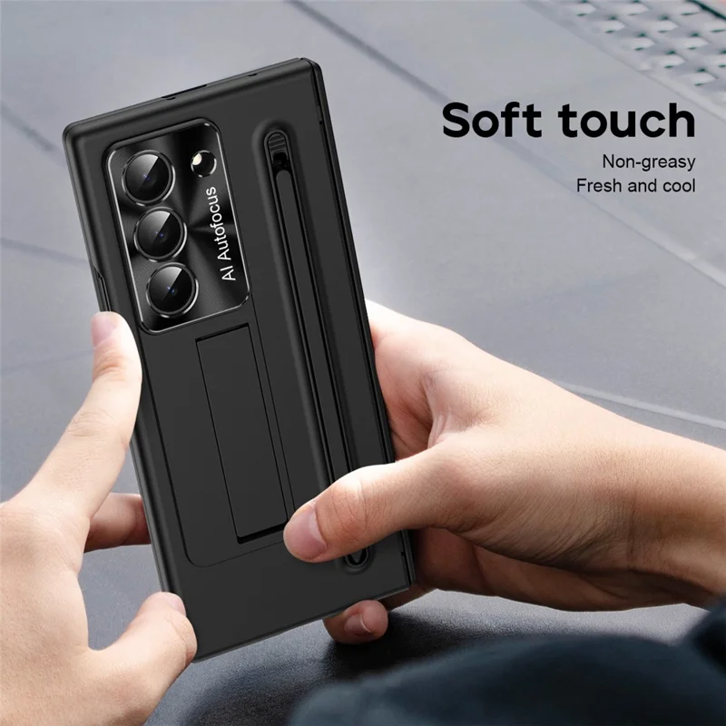 Für Samsung Galaxy Z Fold6 5G Hülle PC Handyhülle mit Ständer und Stylus-Stift - Schwarz