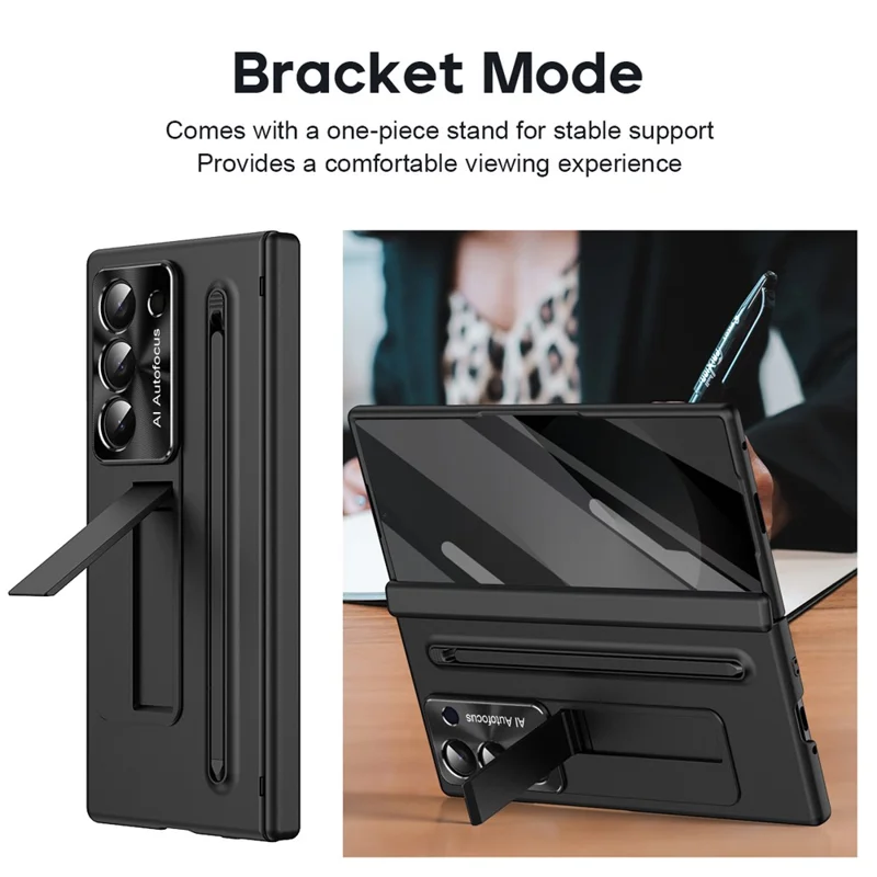 Für Samsung Galaxy Z Fold6 5G Hülle PC Handyhülle mit Ständer und Stylus-Stift - Schwarz