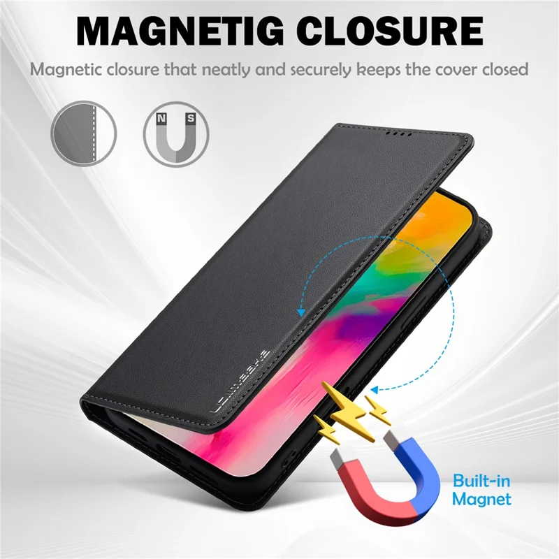 LC.IMEEKE L1 Серия для iPhone 17 Чехол из искусственной кожи-кошелек со складной подставкой Защитный чехол для телефона - Черный